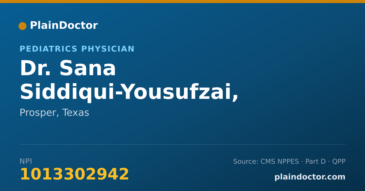 Shareable card for Sana Siddiqui-Yousufzai, M.D. - Pediatrics Physician, Prosper, TX
