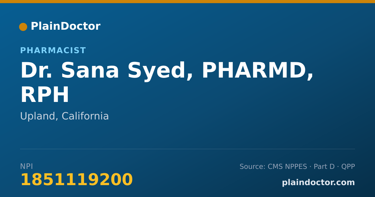 Shareable card for Sana Syed, PHARMD, RPH - Pharmacist, Upland, CA