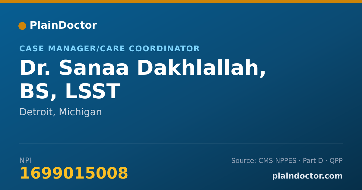 Shareable card for Sanaa Dakhlallah, BS, LSST - Case Manager/Care Coordinator, Detroit, MI