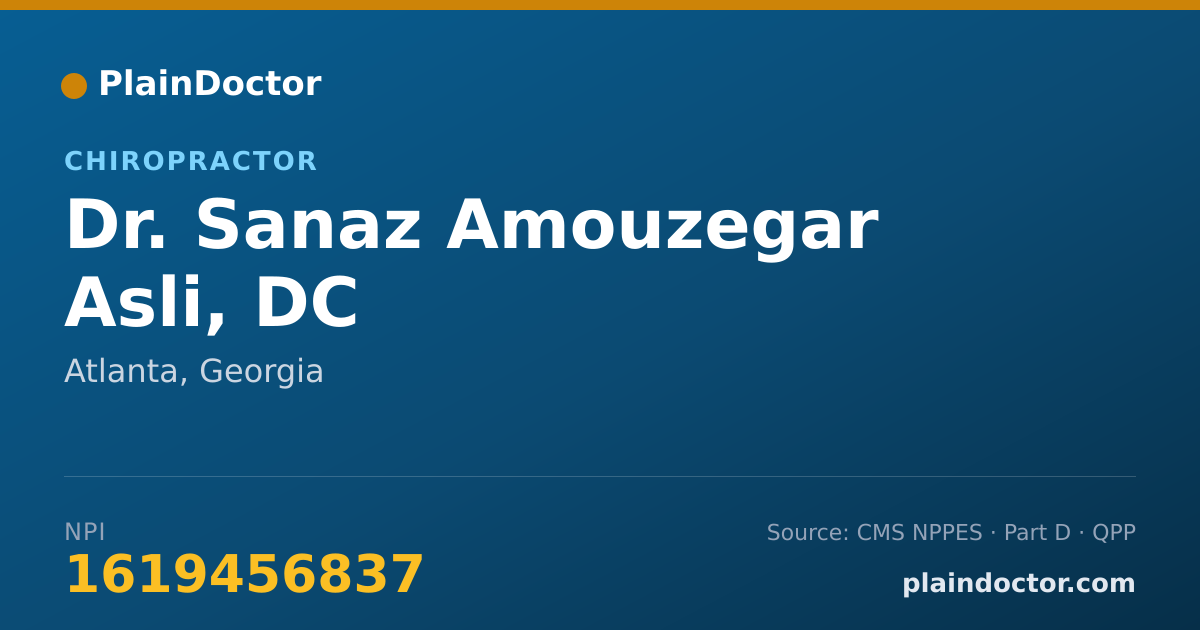 Shareable card for Sanaz Amouzegar Asli, DC - Chiropractor, Atlanta, GA