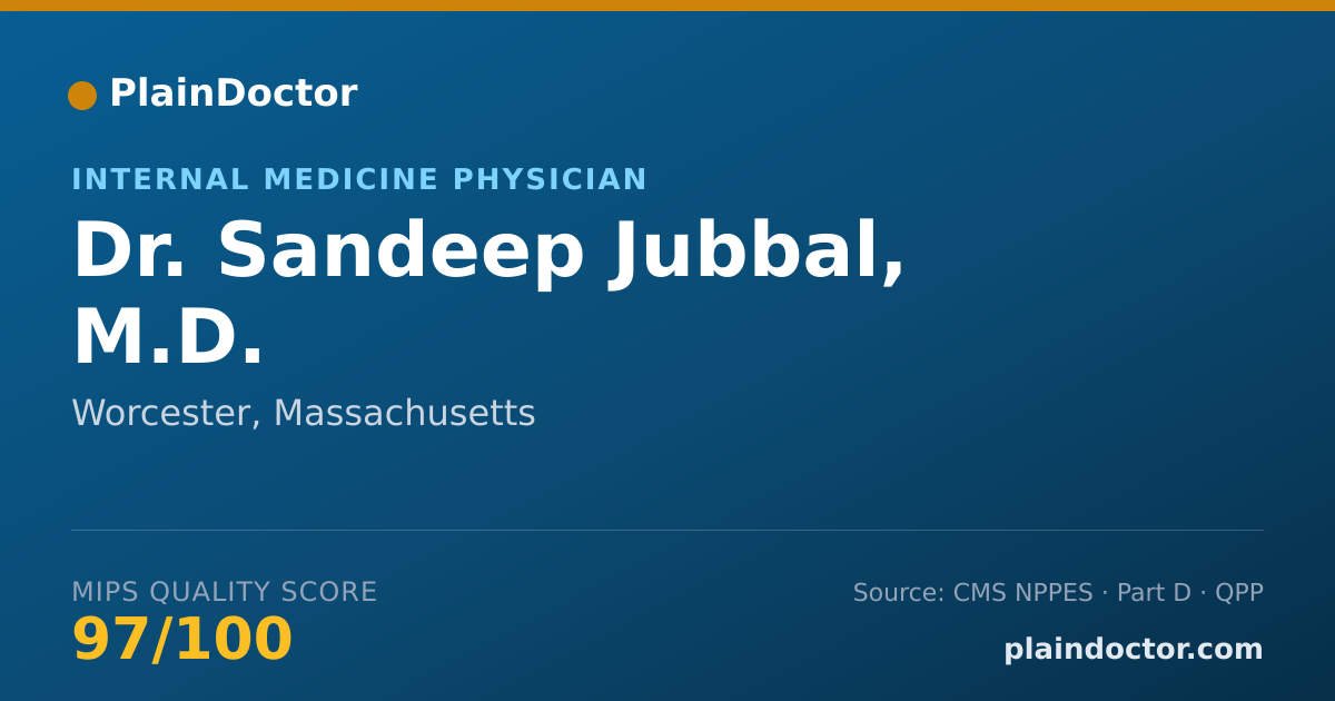 Shareable card for Sandeep Jubbal, M.D. - Internal Medicine Physician, Worcester, MA