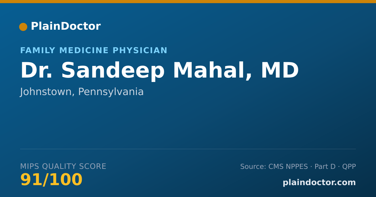 Shareable card for Sandeep Mahal, MD - Family Medicine Physician, Johnstown, PA
