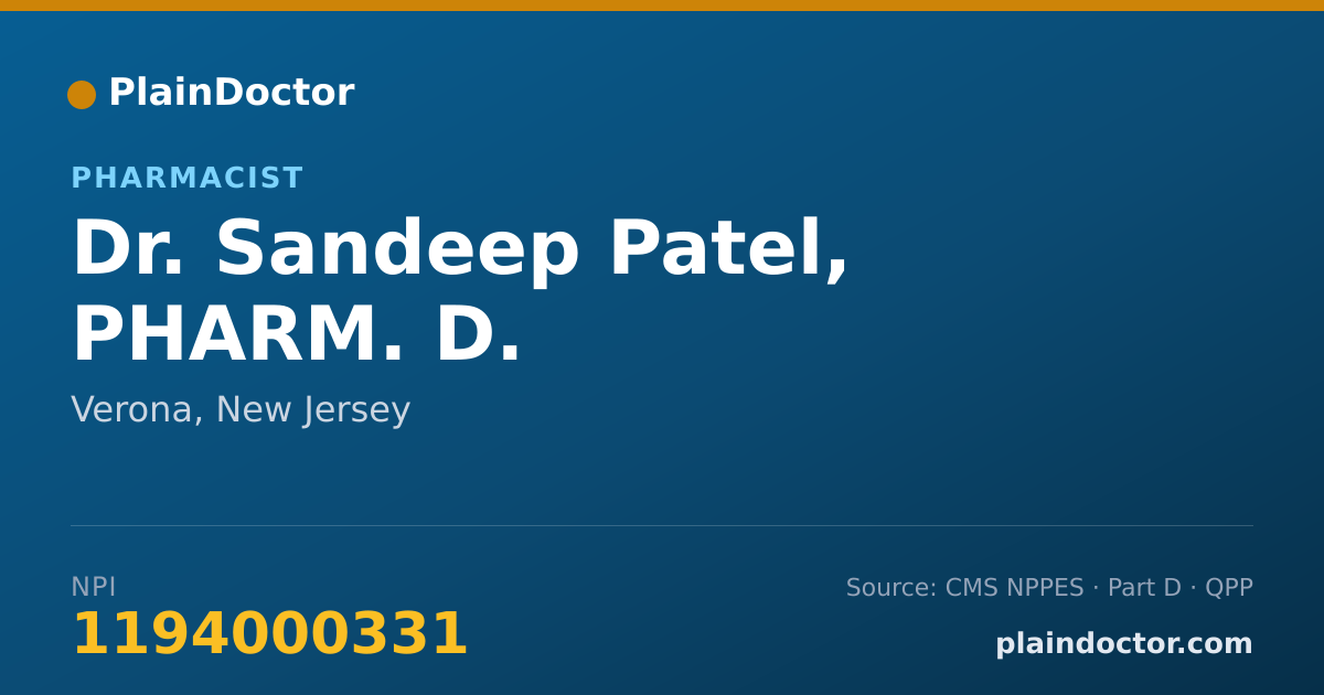 Shareable card for Sandeep Patel, PHARM. D. - Pharmacist, Verona, NJ