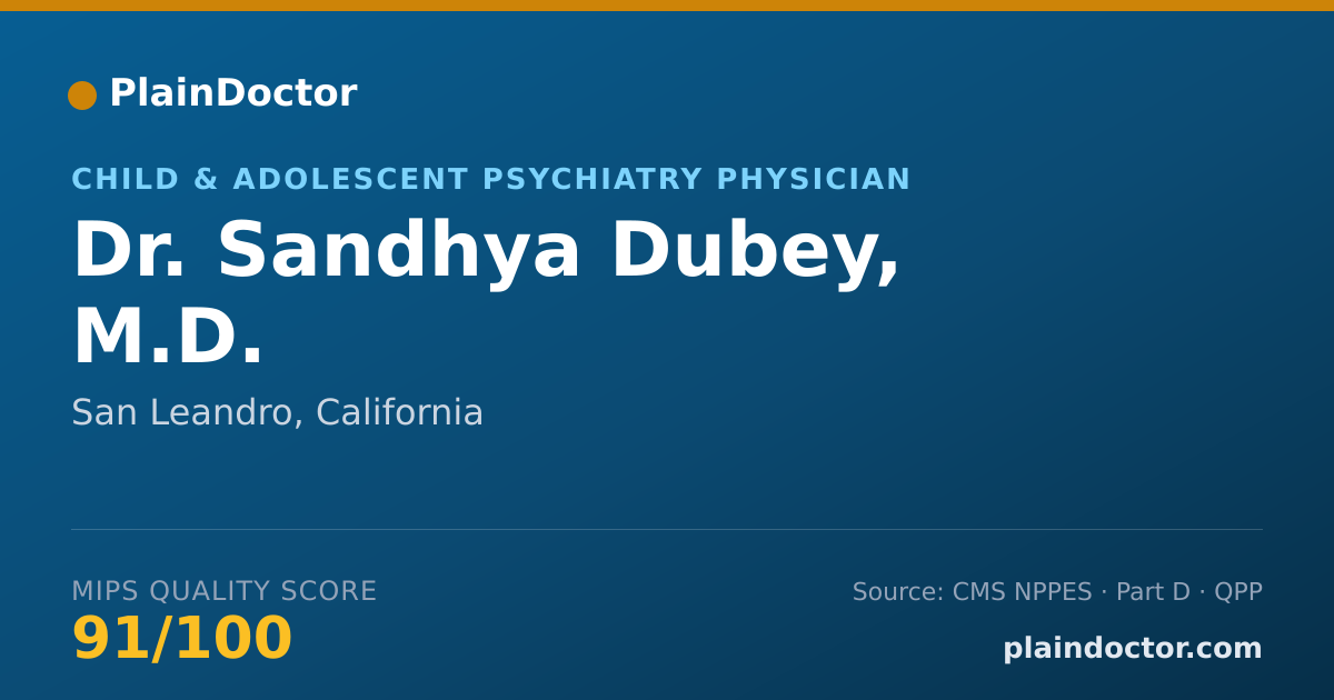 Shareable card for Sandhya Dubey, M.D. - Child & Adolescent Psychiatry Physician, San Leandro, CA