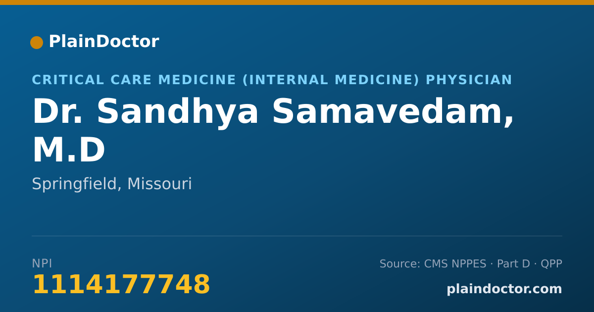 Shareable card for Sandhya Samavedam, M.D - Critical Care Medicine (Internal Medicine) Physician, Springfield, MO