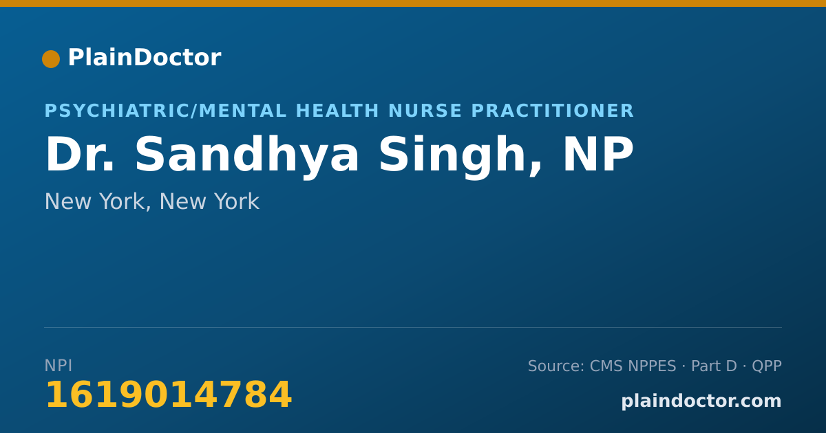 Shareable card for Sandhya Singh, NP - Psychiatric/Mental Health Nurse Practitioner, New York, NY