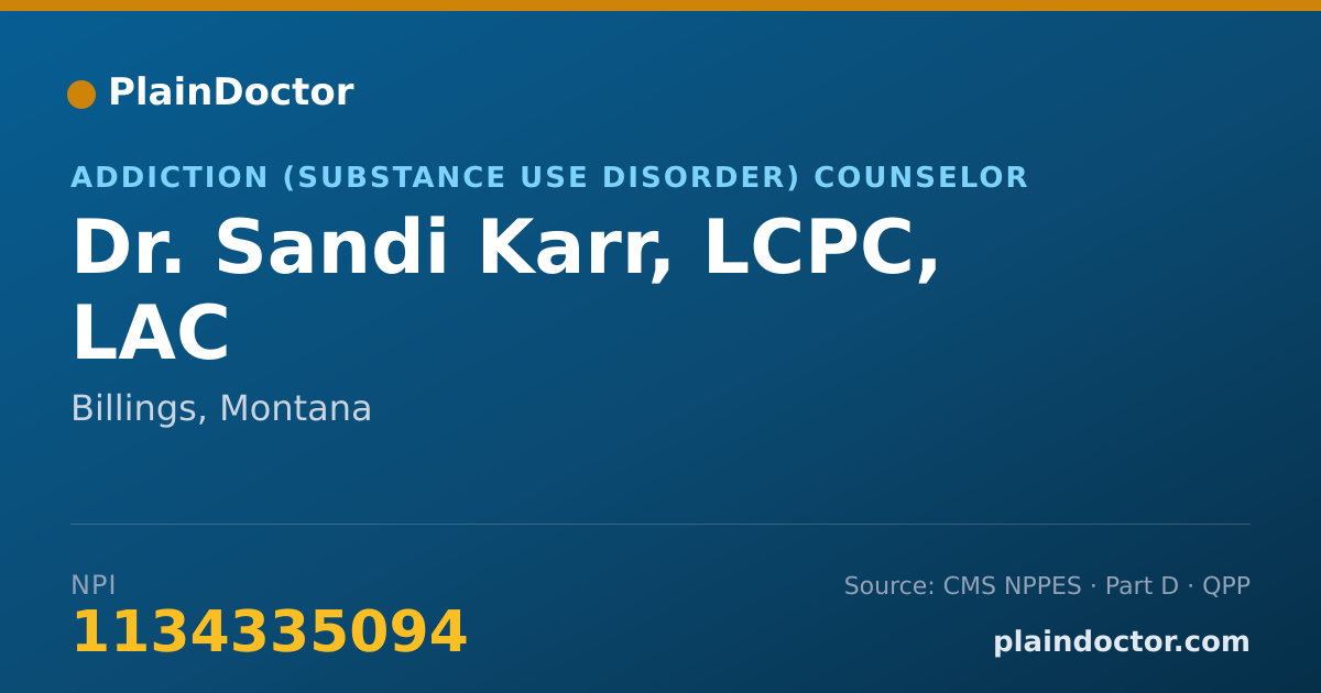Shareable card for Sandi Karr, LCPC, LAC - Addiction (Substance Use Disorder) Counselor, Billings, MT