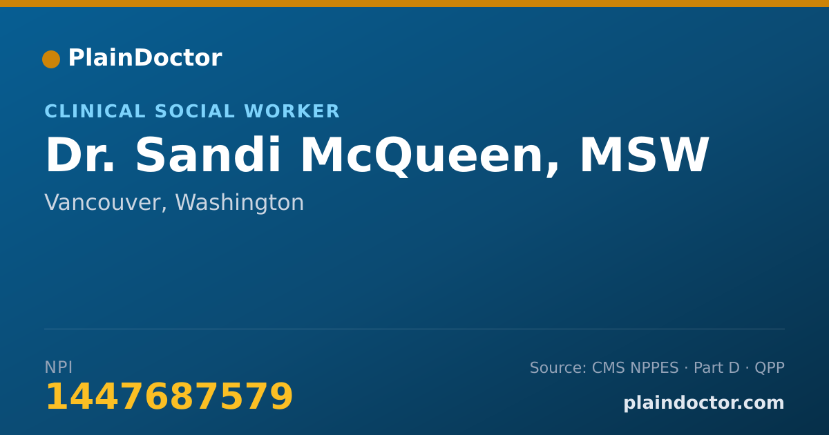 Shareable card for Sandi McQueen, MSW - Clinical Social Worker, Vancouver, WA