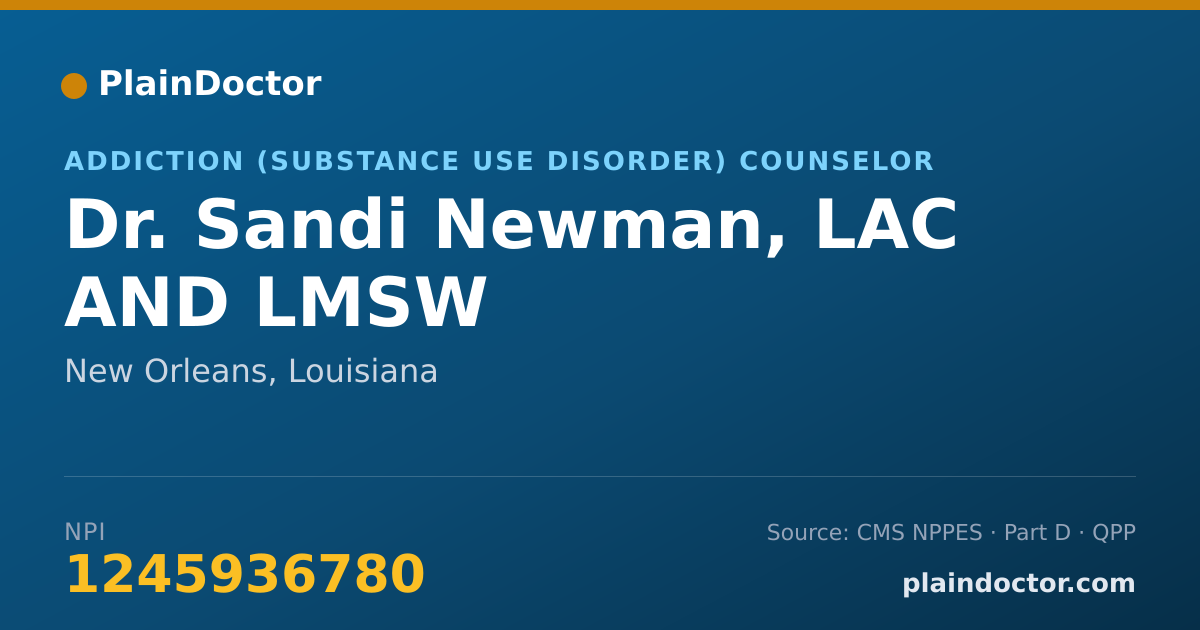 Shareable card for Sandi Newman, LAC AND LMSW - Addiction (Substance Use Disorder) Counselor, New Orleans, LA