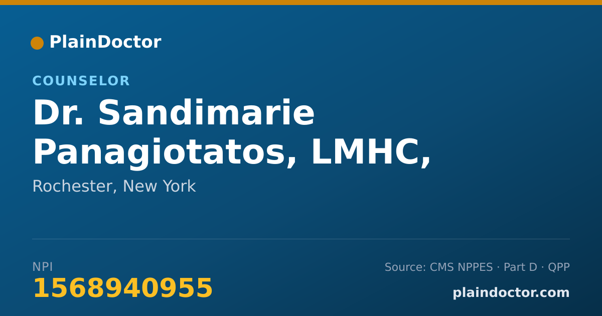 Shareable card for Sandimarie Panagiotatos, LMHC, CASAC-T, NCC - Counselor, Rochester, NY