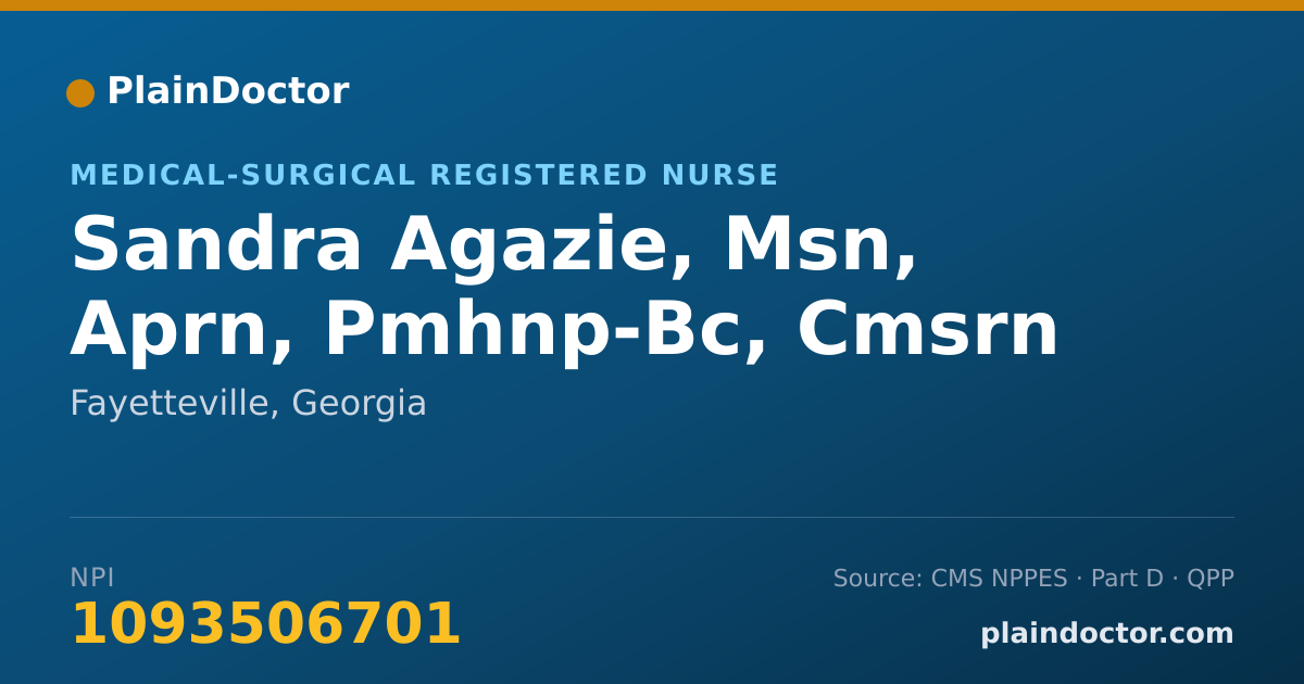 Shareable card for Sandra Agazie, Msn, Aprn, Pmhnp-Bc, Cmsrn - Medical-Surgical Registered Nurse, Fayetteville, GA
