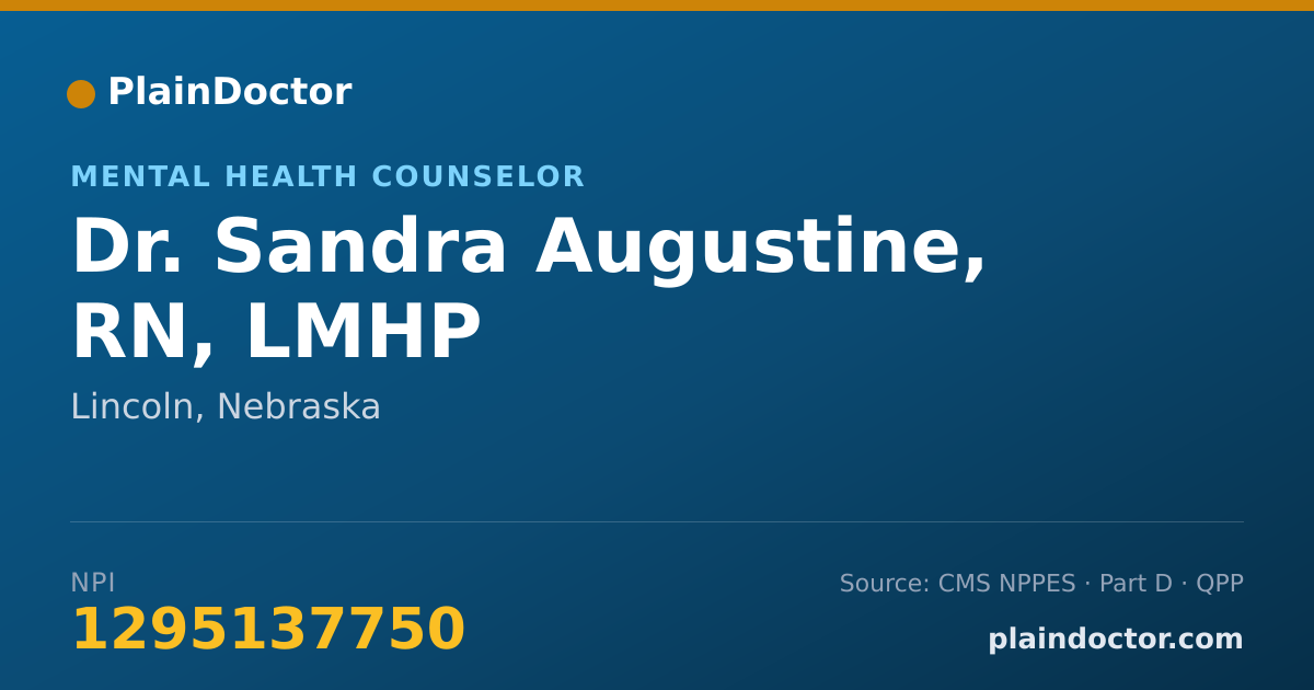 Shareable card for Sandra Augustine, RN, LMHP - Mental Health Counselor, Lincoln, NE