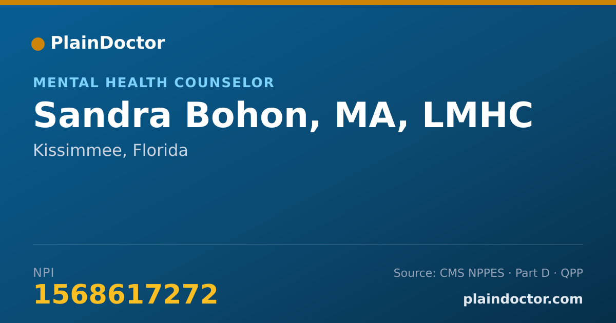 Shareable card for Sandra Bohon, MA, LMHC - Mental Health Counselor, Kissimmee, FL