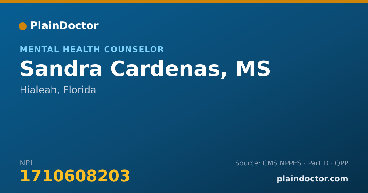 Shareable card for Sandra Cardenas, MS - Mental Health Counselor, Hialeah, FL