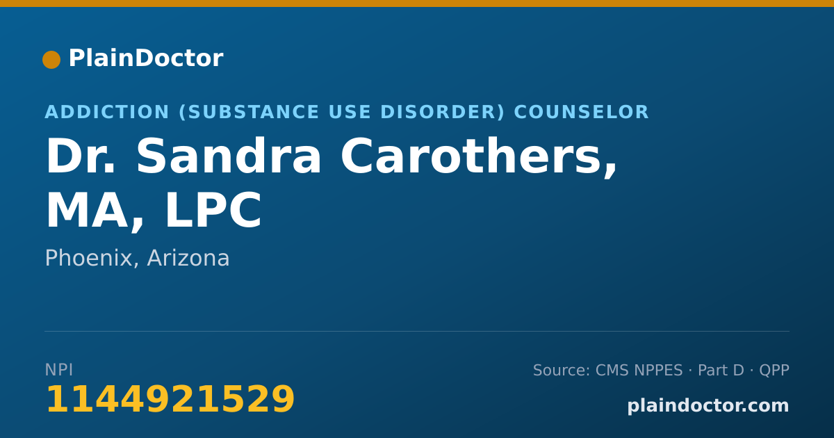 Shareable card for Sandra Carothers, MA, LPC - Addiction (Substance Use Disorder) Counselor, Phoenix, AZ