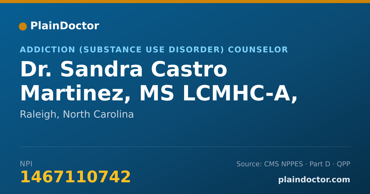 Shareable card for Sandra Castro Martinez, MS LCMHC-A, LCAS-A - Addiction (Substance Use Disorder) Counselor, Raleigh, NC