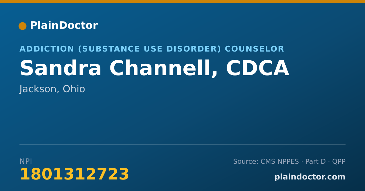 Shareable card for Sandra Channell, CDCA - Addiction (Substance Use Disorder) Counselor, Jackson, OH