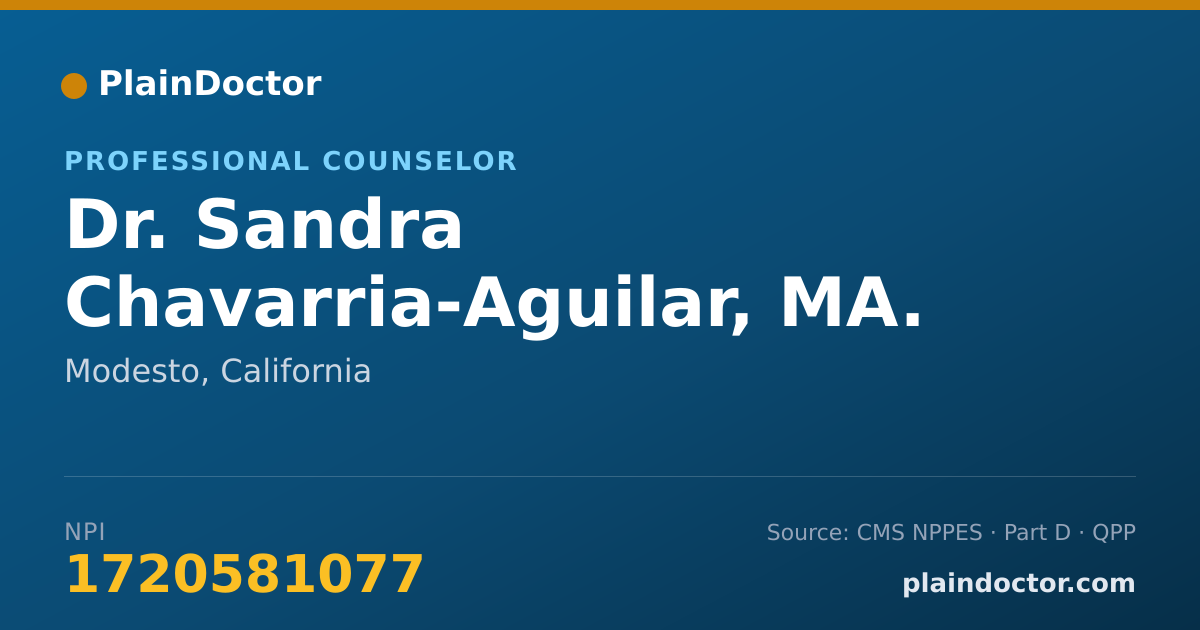 Shareable card for Sandra Chavarria-Aguilar, MA. LPCC - Professional Counselor, Modesto, CA