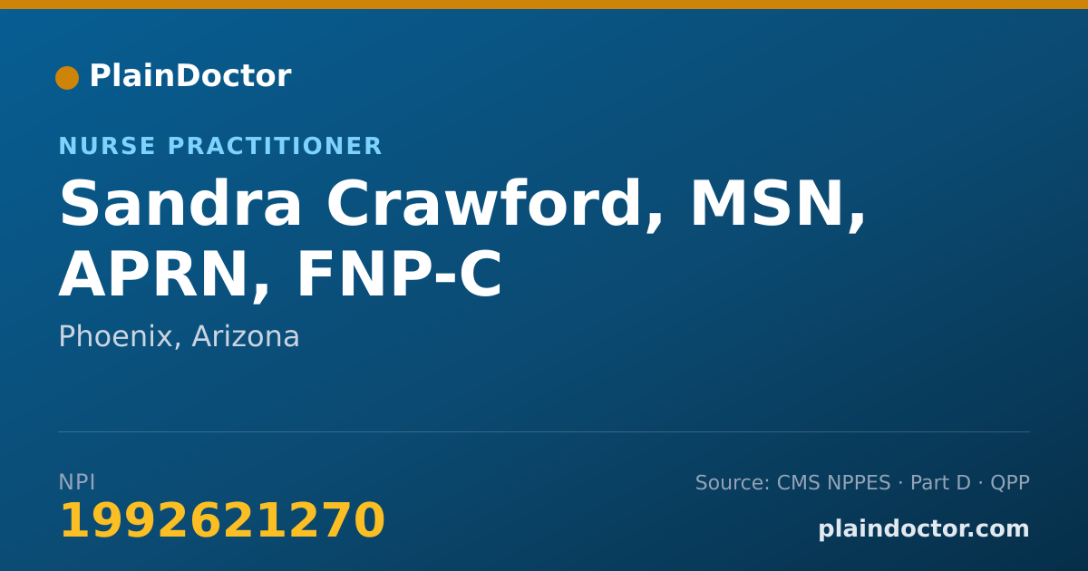 Shareable card for Sandra Crawford, MSN, APRN, FNP-C - Nurse Practitioner, Phoenix, AZ