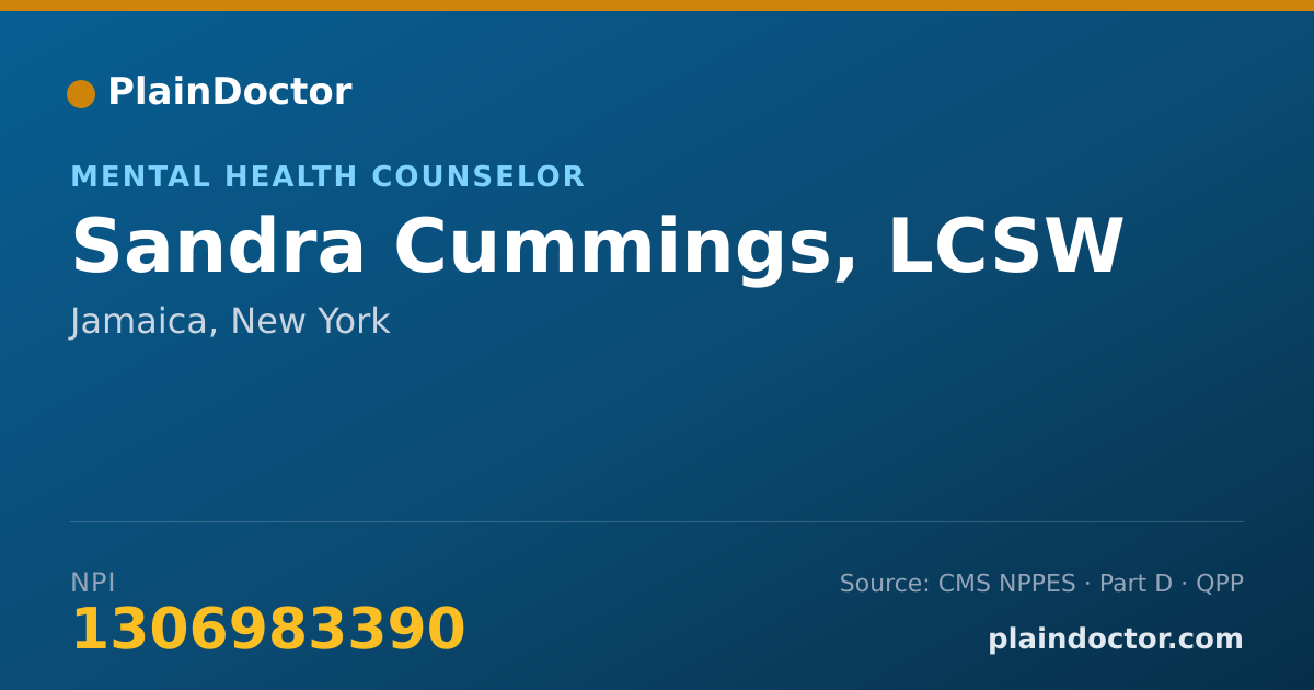 Shareable card for Sandra Cummings, LCSW - Mental Health Counselor, Jamaica, NY