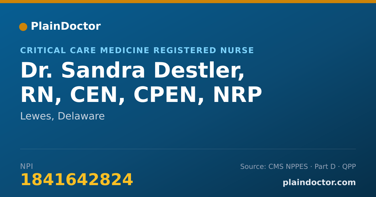 Shareable card for Sandra Destler, RN, CEN, CPEN, NRP - Critical Care Medicine Registered Nurse, Lewes, DE