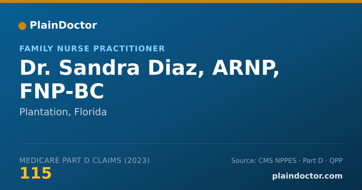 Shareable card for Sandra Diaz, ARNP, FNP-BC - Family Nurse Practitioner, Plantation, FL