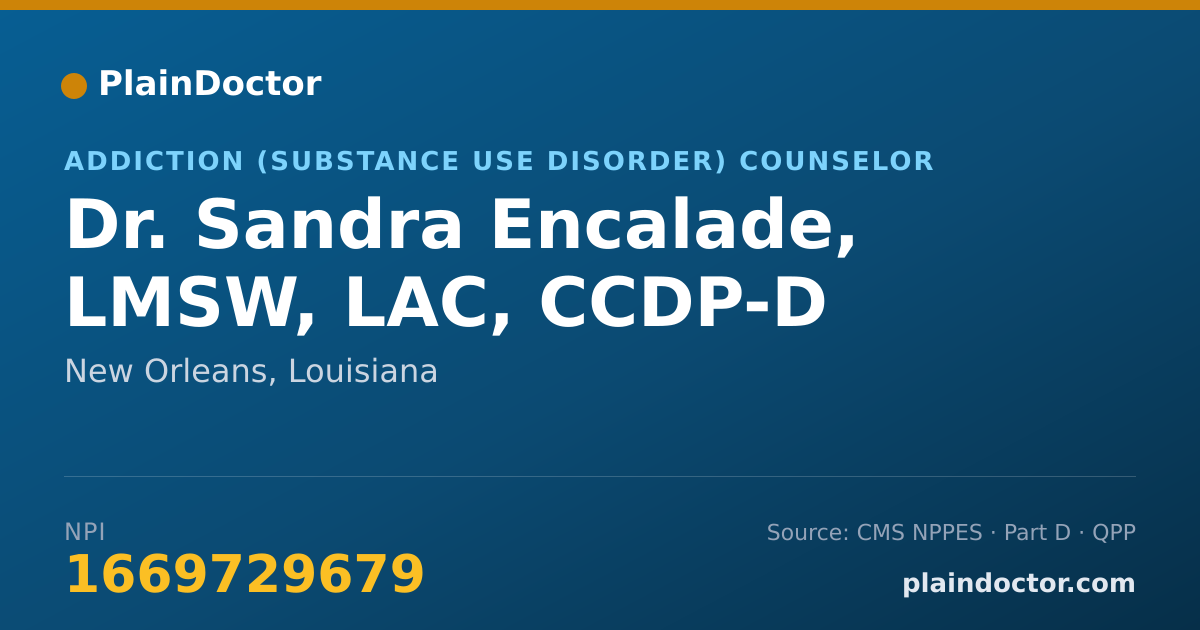 Shareable card for Sandra Encalade, LMSW, LAC, CCDP-D - Addiction (Substance Use Disorder) Counselor, New Orleans, LA