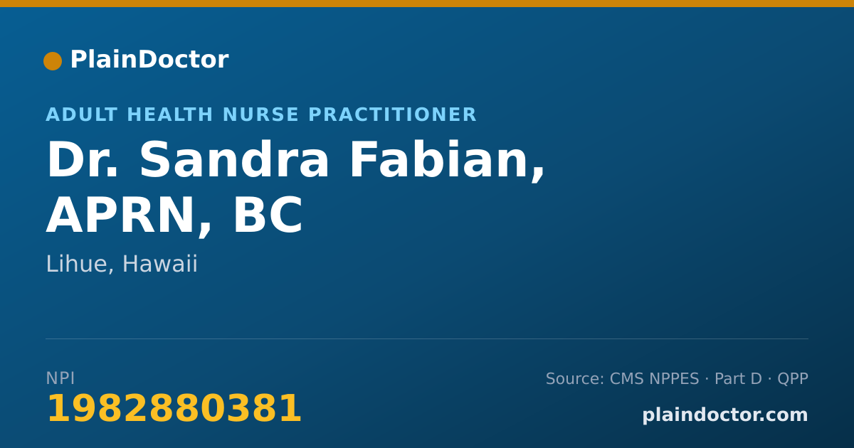 Shareable card for Sandra Fabian, APRN, BC - Adult Health Nurse Practitioner, Lihue, HI
