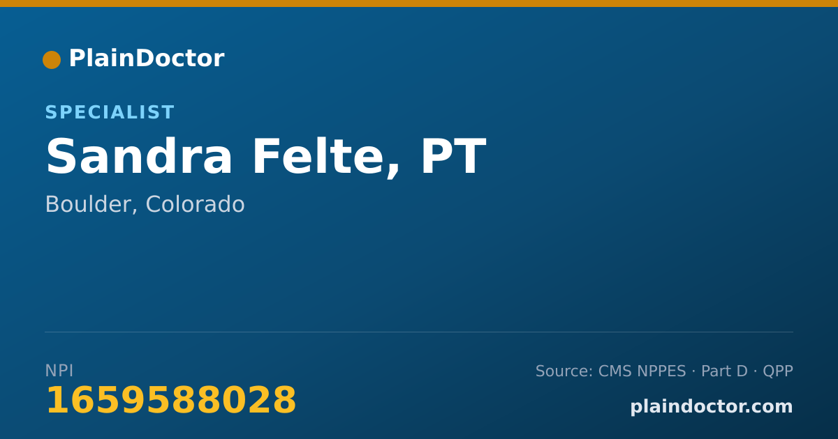 Shareable card for Sandra Felte, PT - Specialist, Boulder, CO