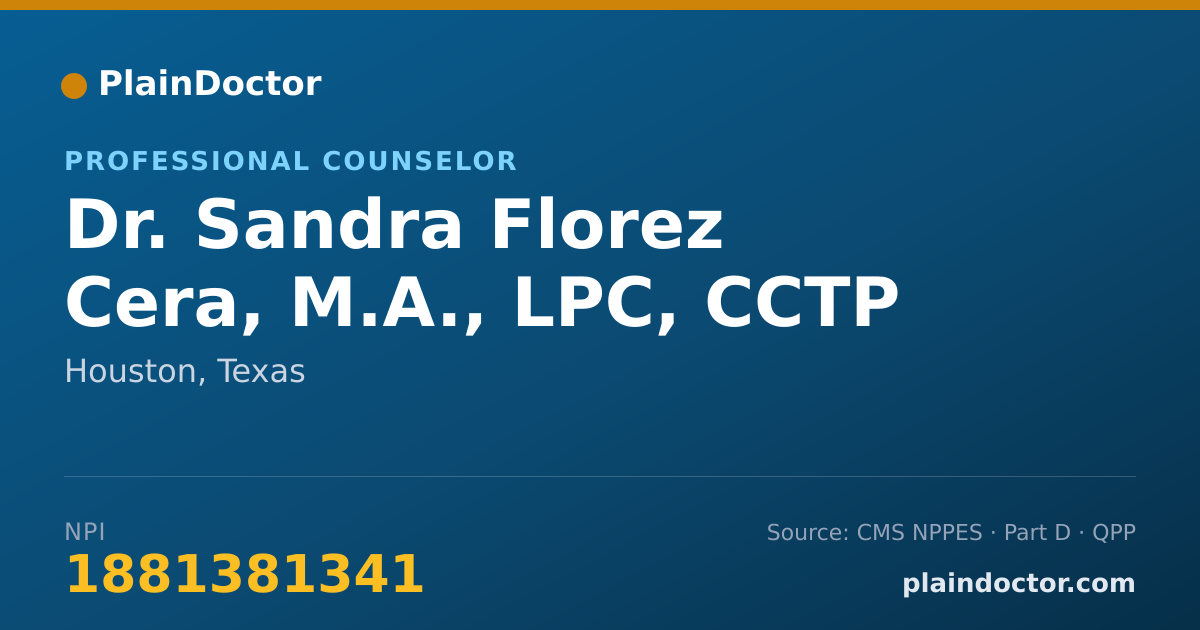 Shareable card for Sandra Florez Cera, M.A., LPC, CCTP - Professional Counselor, Houston, TX
