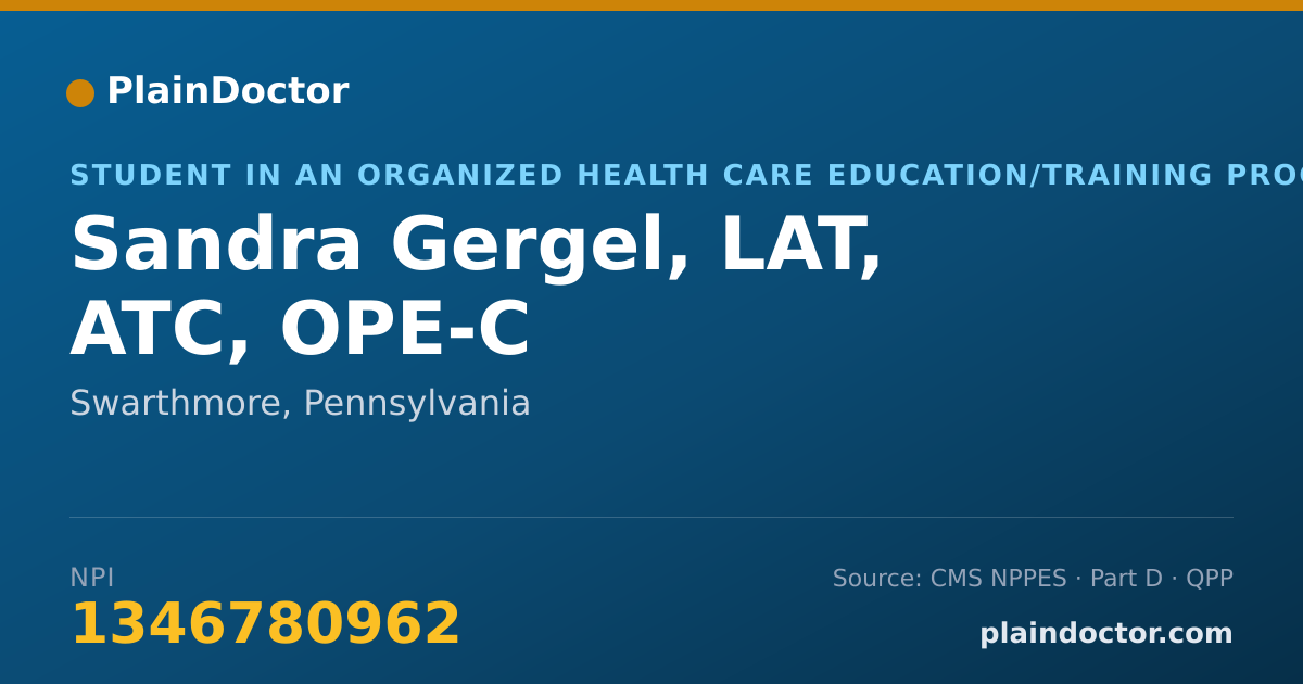 Shareable card for Sandra Gergel, LAT,  ATC, OPE-C - Student in an Organized Health Care Education/Training Program, Swarthmore, PA
