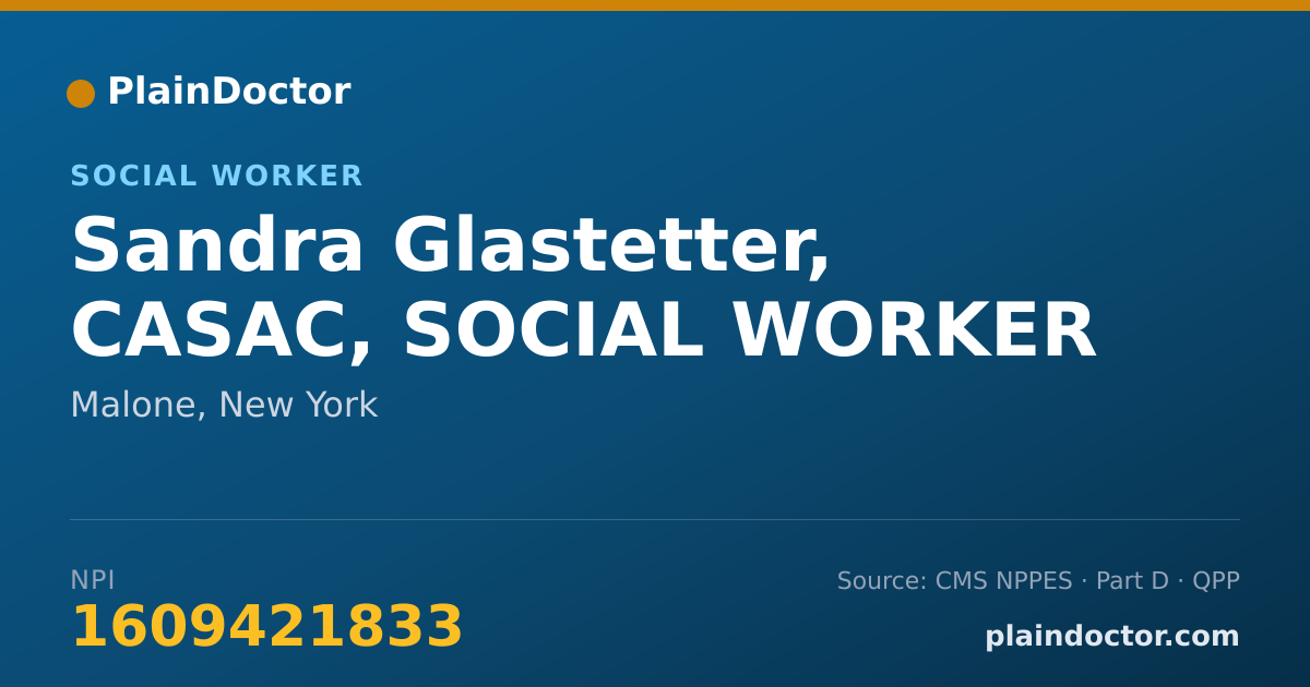 Shareable card for Sandra Glastetter, CASAC, SOCIAL WORKER - Social Worker, Malone, NY