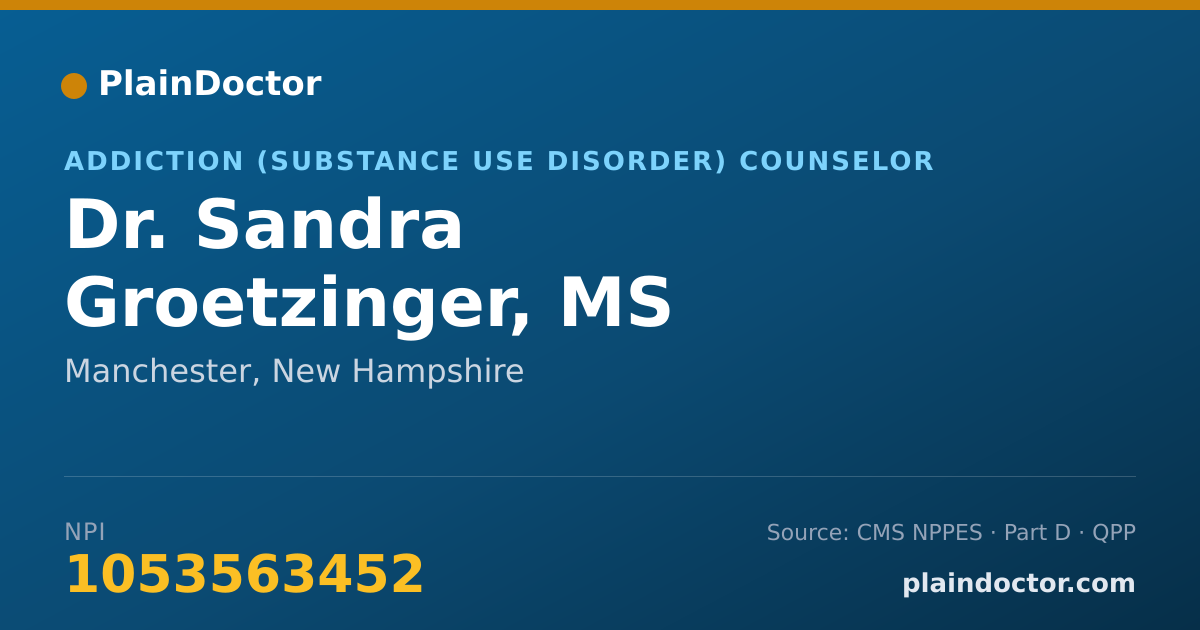 Shareable card for Sandra Groetzinger, MS - Addiction (Substance Use Disorder) Counselor, Manchester, NH
