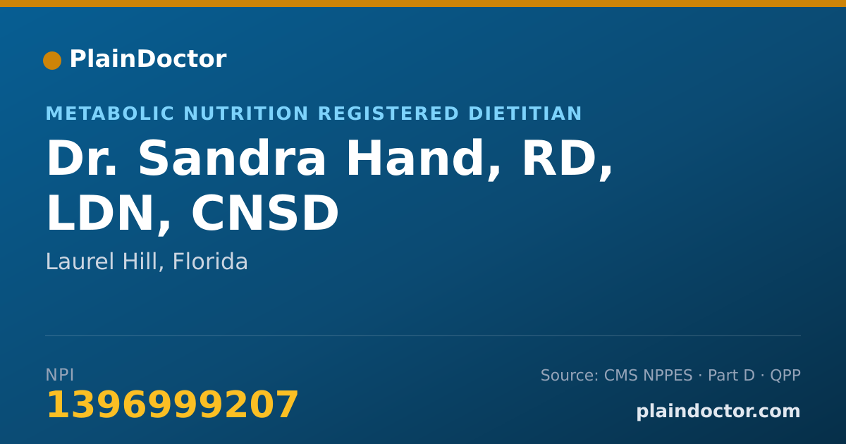 Shareable card for Sandra Hand, RD, LDN, CNSD - Metabolic Nutrition Registered Dietitian, Laurel Hill, FL