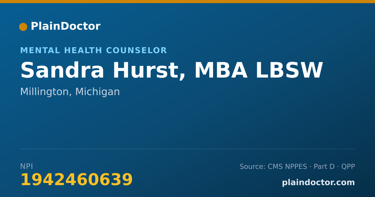 Shareable card for Sandra Hurst, MBA LBSW - Mental Health Counselor, Millington, MI