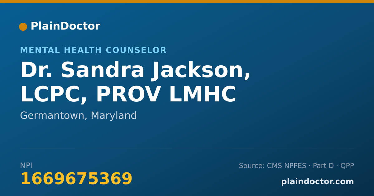 Shareable card for Sandra Jackson, LCPC, PROV LMHC - Mental Health Counselor, Germantown, MD