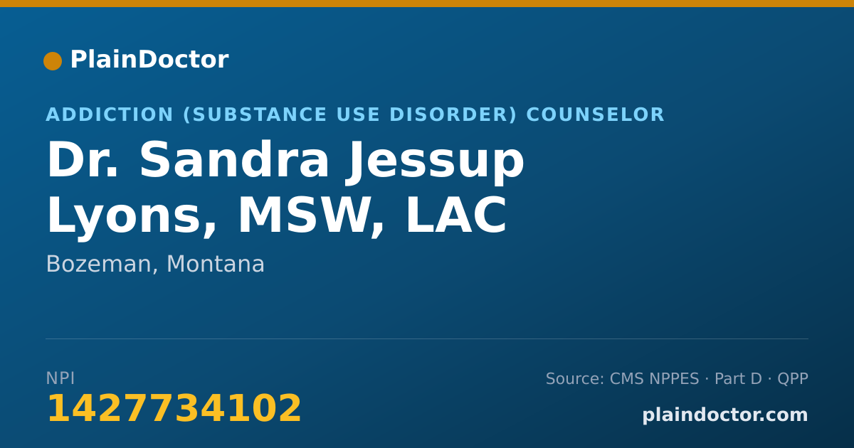 Shareable card for Sandra Jessup Lyons, MSW, LAC - Addiction (Substance Use Disorder) Counselor, Bozeman, MT