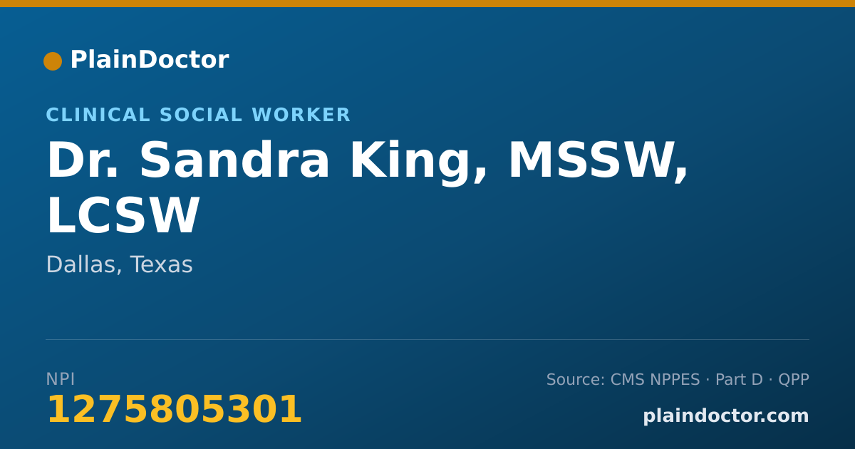 Shareable card for Sandra King, MSSW, LCSW - Clinical Social Worker, Dallas, TX
