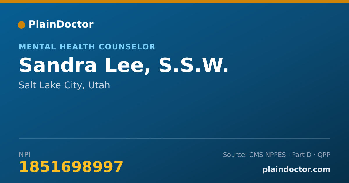 Shareable card for Sandra Lee, S.S.W. - Mental Health Counselor, Salt Lake City, UT