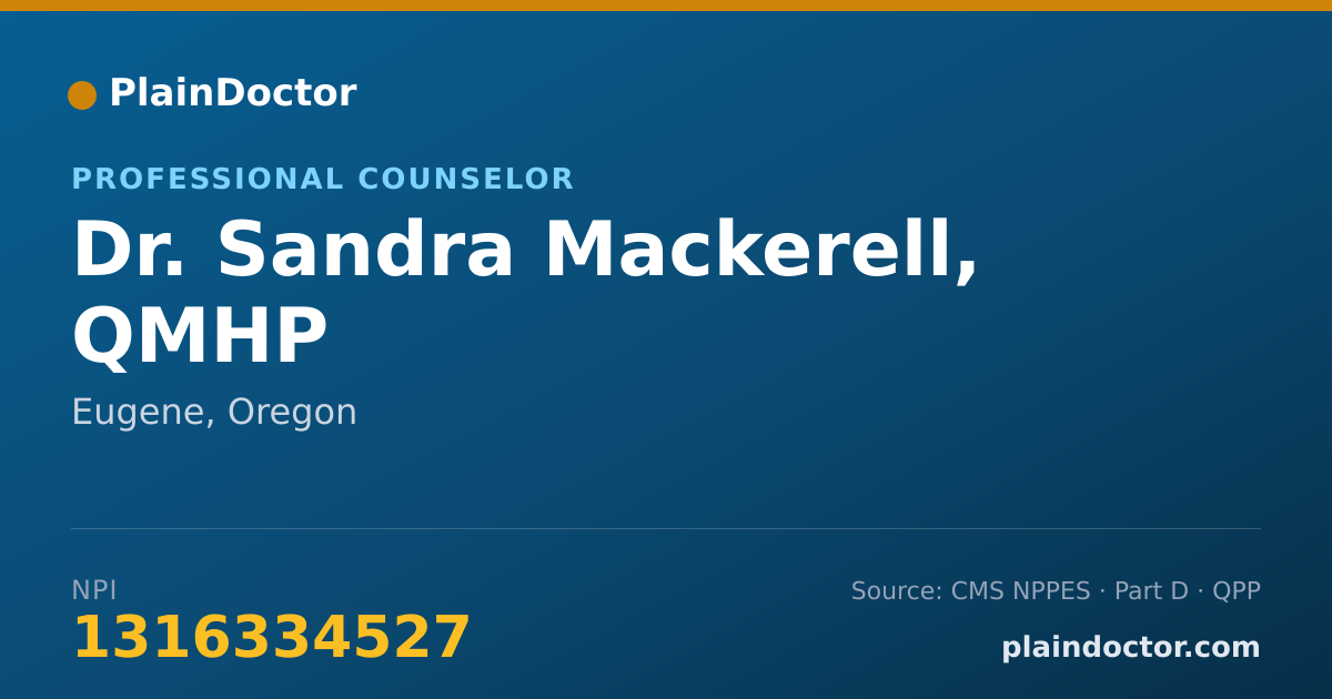 Shareable card for Sandra Mackerell, QMHP - Professional Counselor, Eugene, OR
