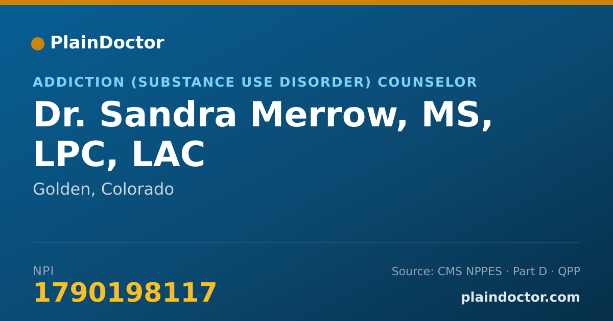 Shareable card for Sandra Merrow, MS, LPC, LAC - Addiction (Substance Use Disorder) Counselor, Golden, CO