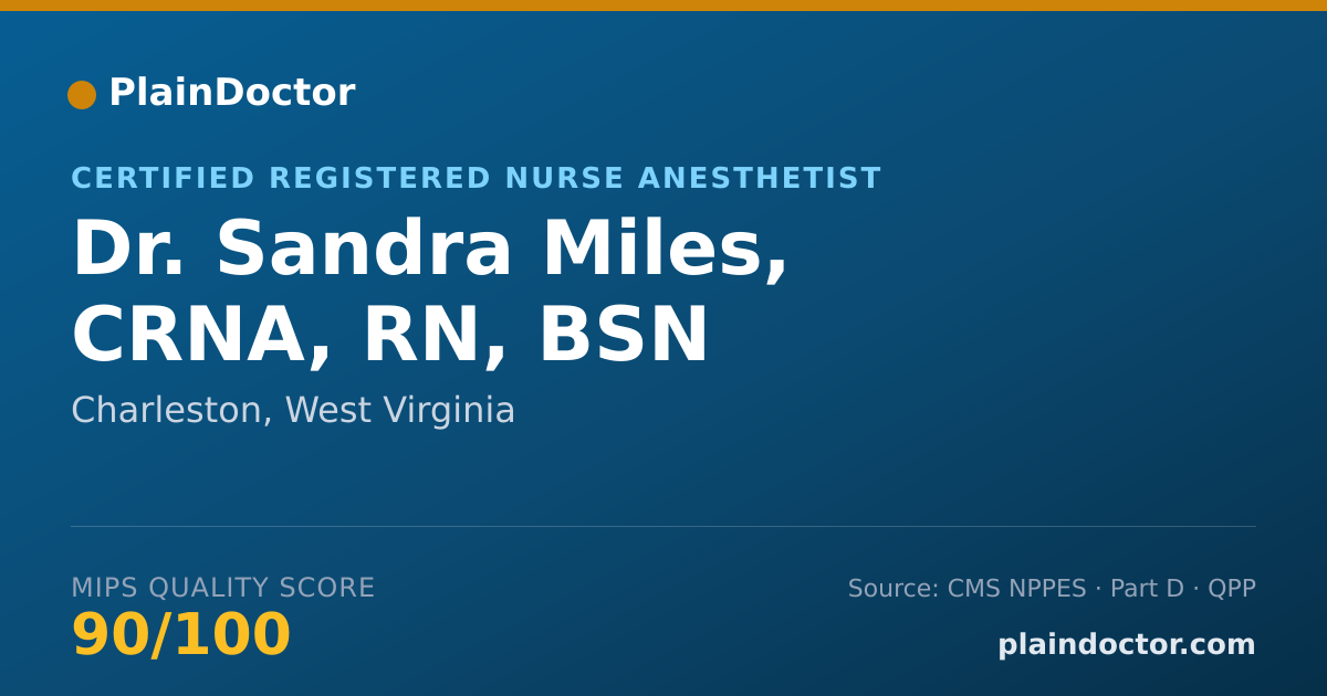 Shareable card for Sandra Miles, CRNA, RN, BSN - Certified Registered Nurse Anesthetist, Charleston, WV
