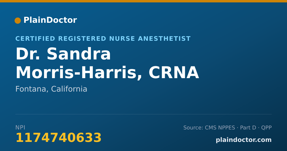 Shareable card for Sandra Morris-Harris, CRNA - Certified Registered Nurse Anesthetist, Fontana, CA