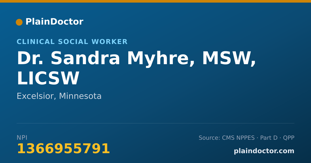 Shareable card for Sandra Myhre, MSW, LICSW - Clinical Social Worker, Excelsior, MN