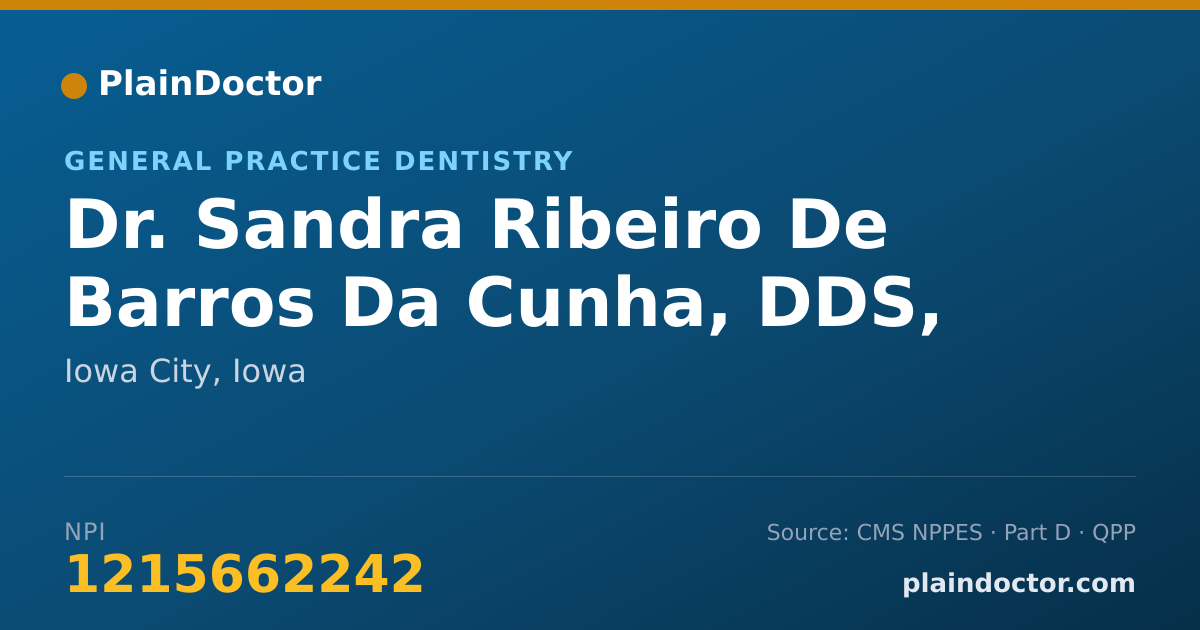 Shareable card for Sandra Ribeiro De Barros Da Cunha, DDS, MSC, PHD - General Practice Dentistry, Iowa City, IA