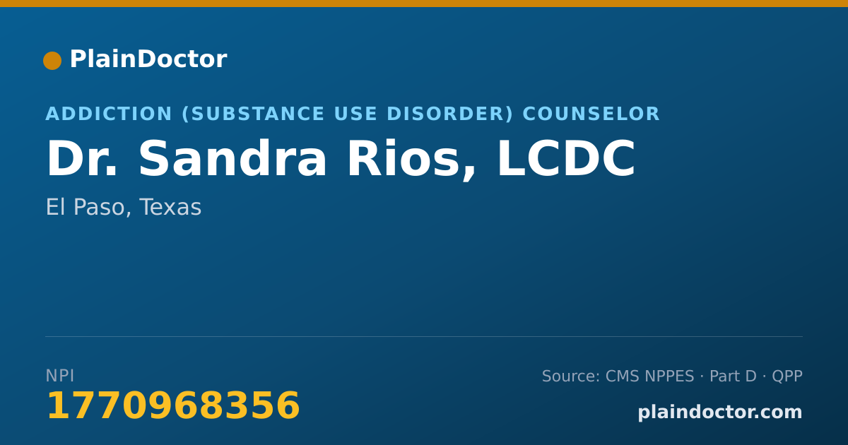 Shareable card for Sandra Rios, LCDC - Addiction (Substance Use Disorder) Counselor, El Paso, TX