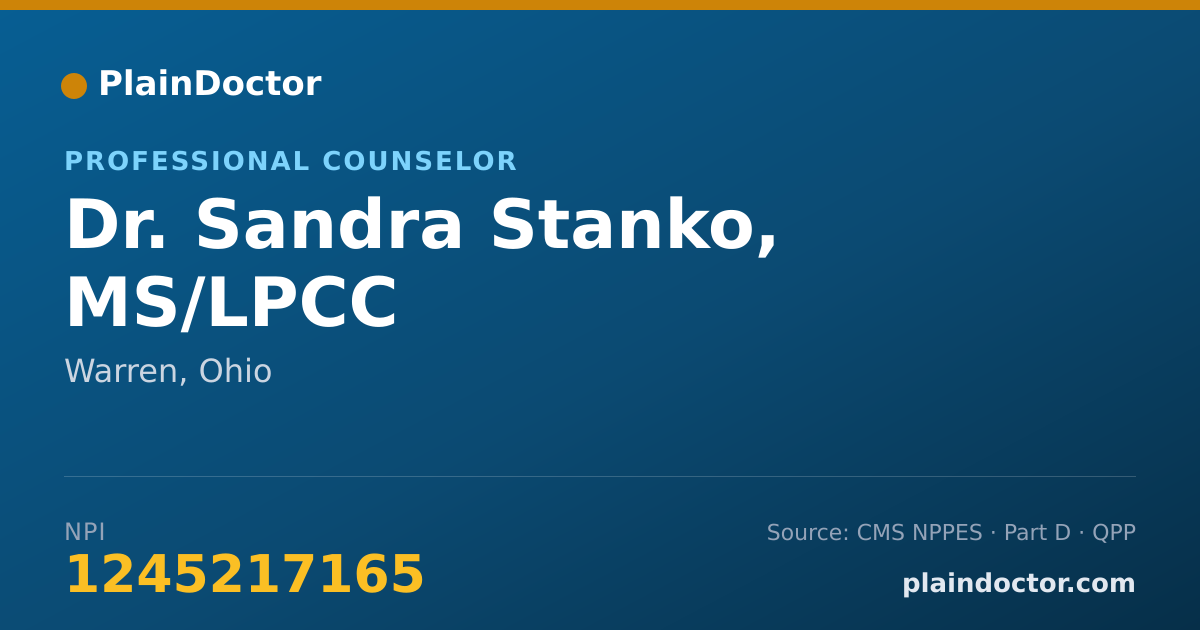 Shareable card for Sandra Stanko, MS/LPCC - Professional Counselor, Warren, OH