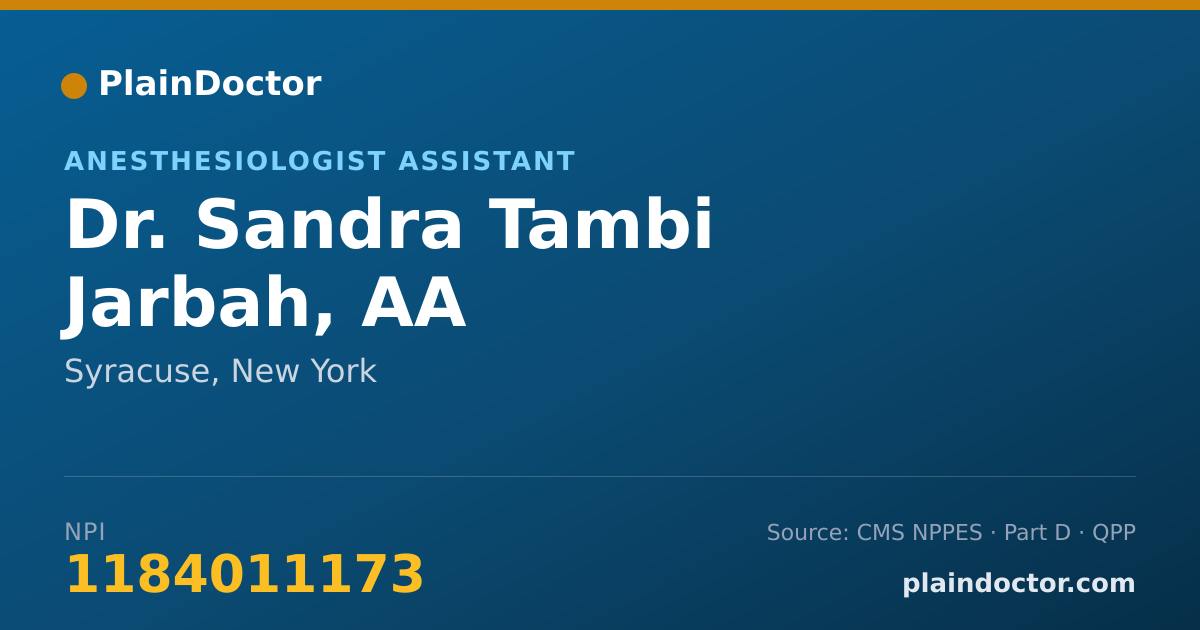Shareable card for Sandra Tambi Jarbah, AA - Anesthesiologist Assistant, Syracuse, NY