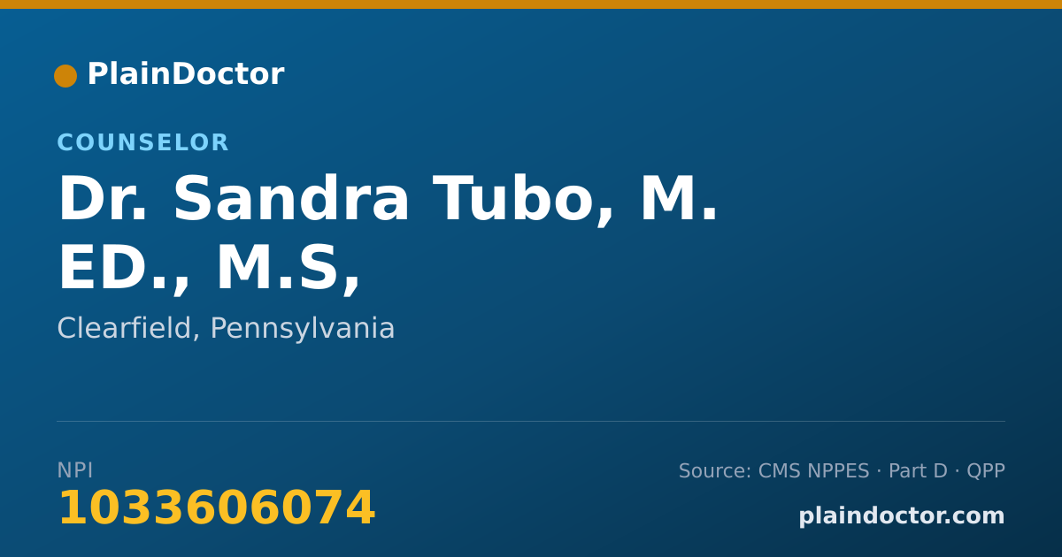 Shareable card for Sandra Tubo, M. ED., M.S, - Counselor, Clearfield, PA