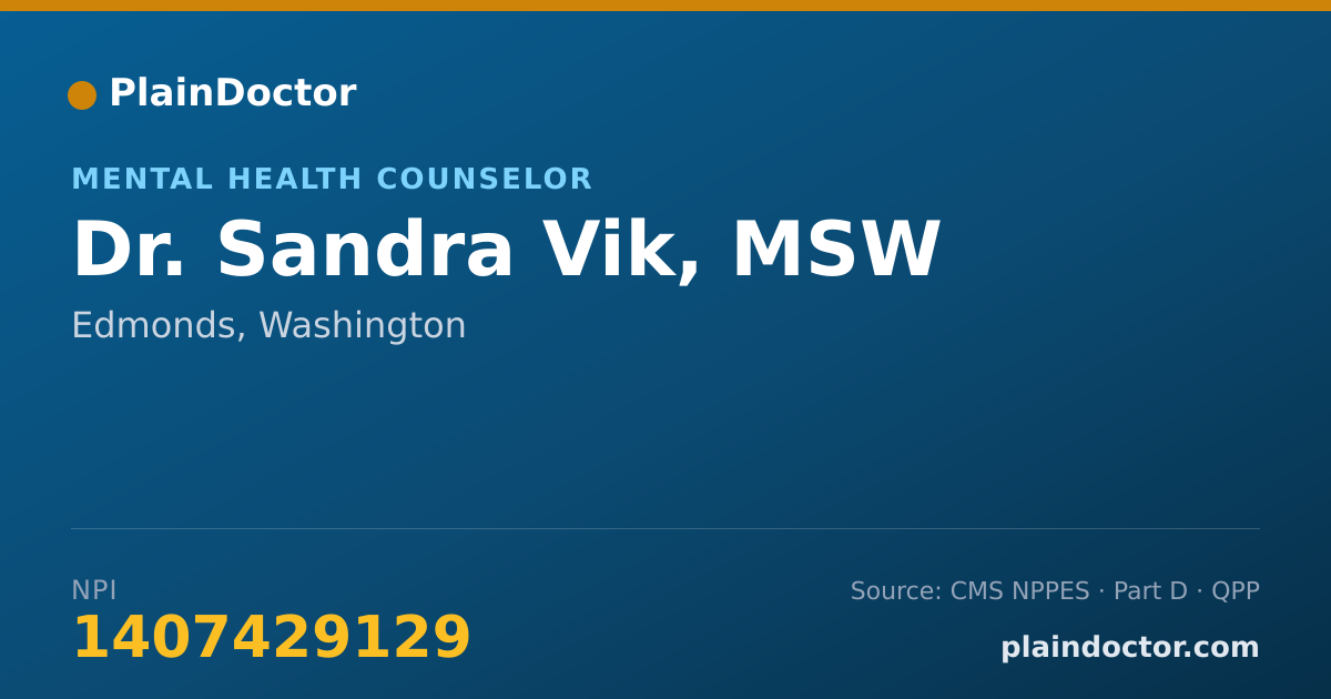 Shareable card for Sandra Vik, MSW - Mental Health Counselor, Edmonds, WA